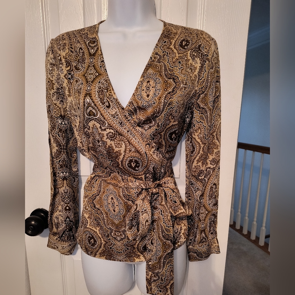 TALBOTS Paisley Silk Wrap Blouse 6petite